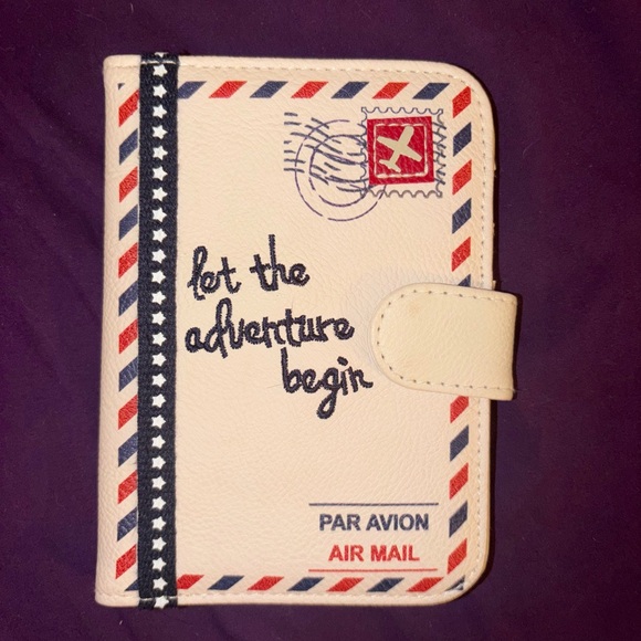 Handbags - NWOT Let The Adventure Begin Passport Cover - Cream with Red & Navy Details